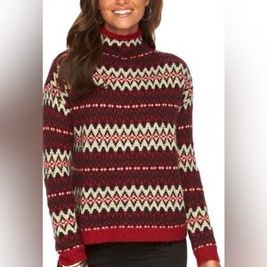 Chaps Faire Isle Nordic Print Wool Acrylic Blend Mockneck Sweater Size Medium